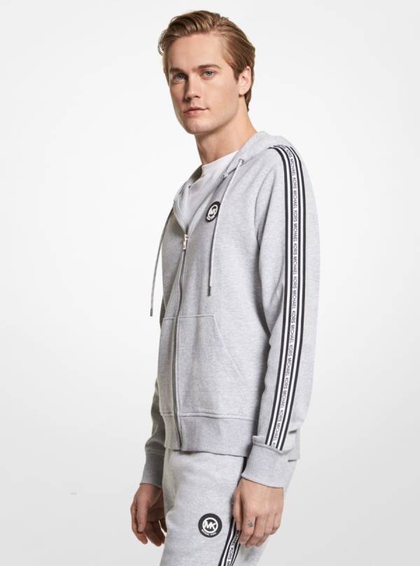 Panske Mikiny S Kapucňou Michael Kors Logo Tape Cotton Blend Zip-Up Siva - Oblecenie Michael Kors Outlet | OURTE-1782